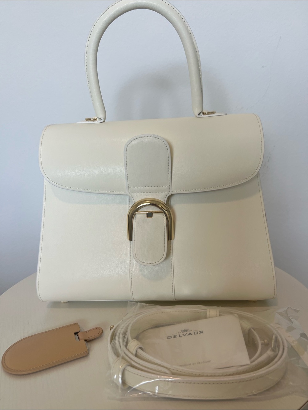 Delvaux Cream Top-Handle Satchel with Gold Hardware